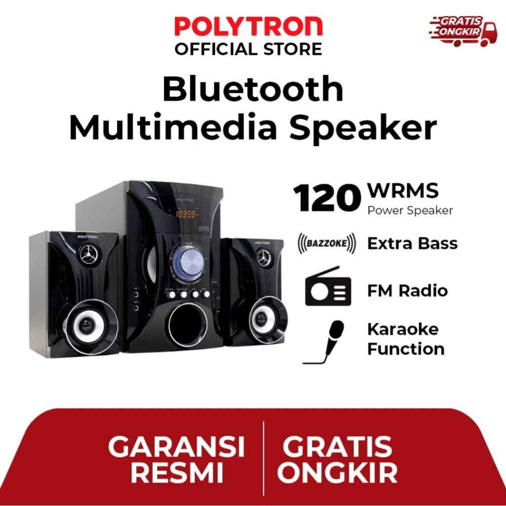 Speaker Aktif Polytron PMA 9525 Bluetooth Multimedia Karaoke Original Garansi Resmi - 2.1ch Extra Ba