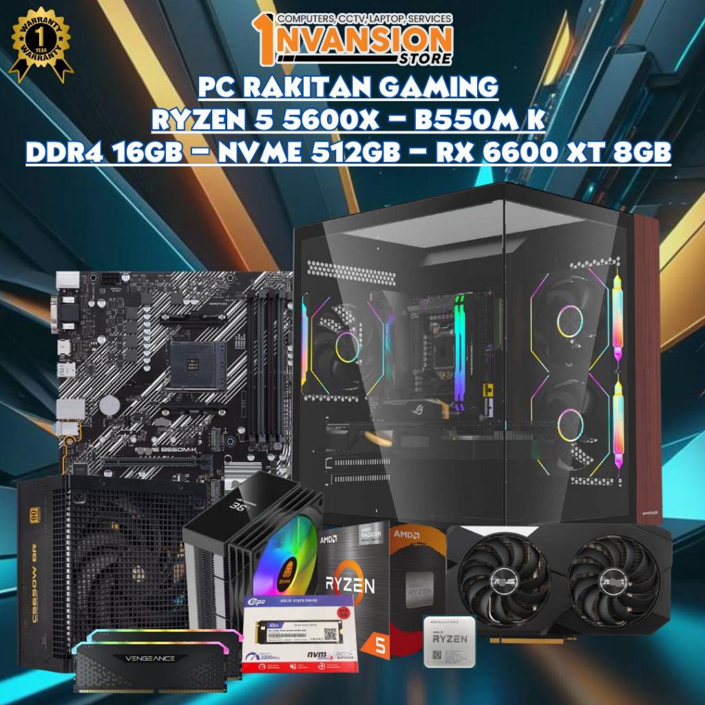INV GAMING - PC RAKITAN RYZEN 5 5600X | B550M K | DDR4 16GB | NVME 512GB | VGA RX 6600 XT 8GB | Blac