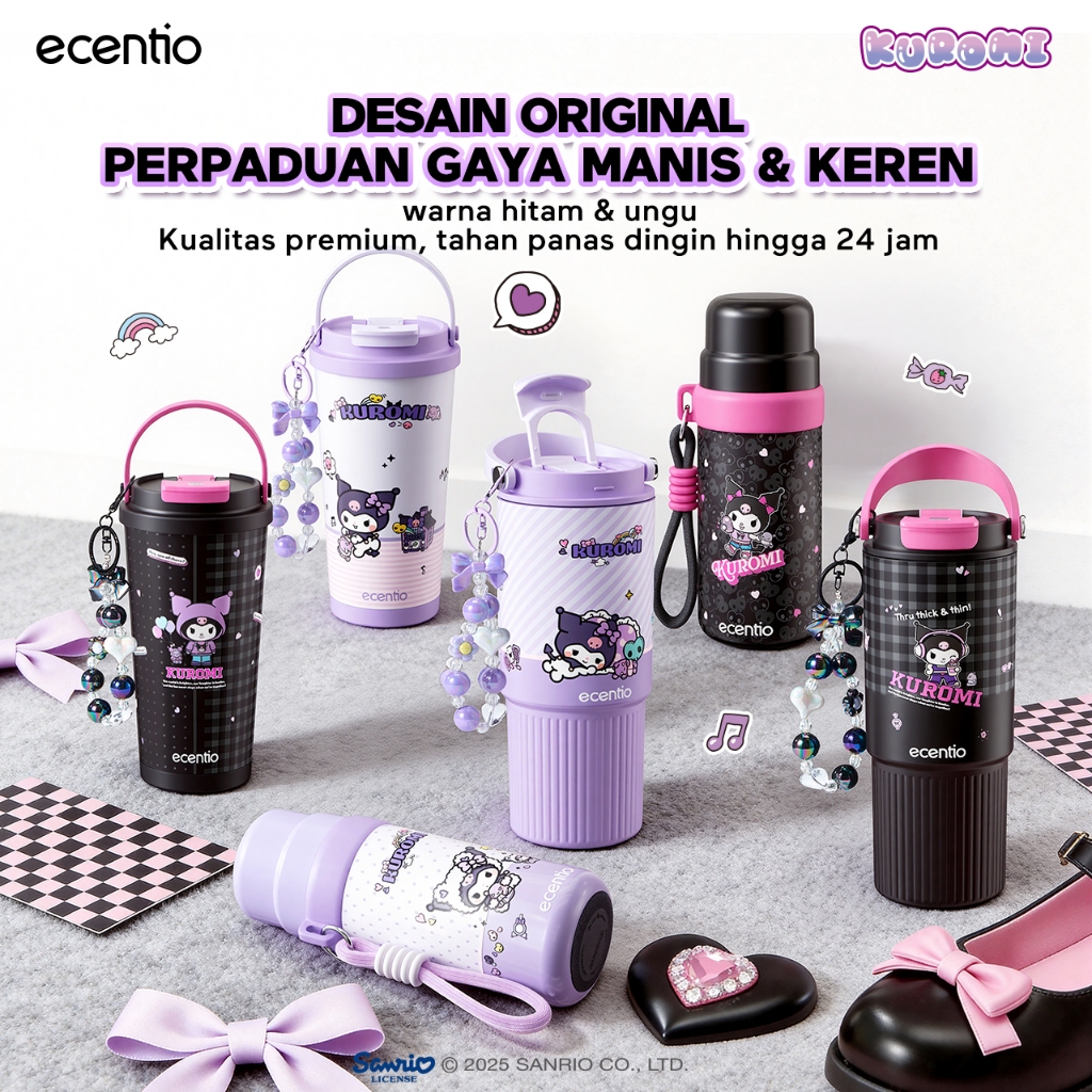 Ecentio x Kuromi Sanrio Official Tumbler Botol Minum Sekolah Termos Stainless Steel tumbler summe 85