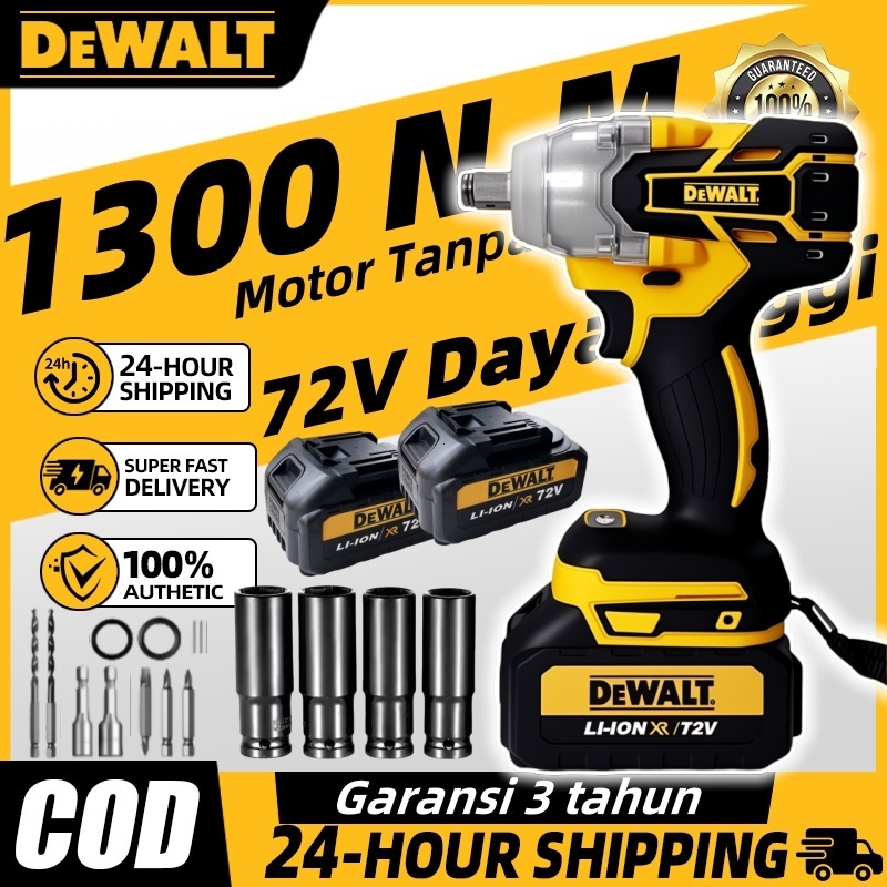 DEWALT Cordless Impact Wrench 6.0Ah Semua Motor Tembaga 2*Batera 72v Bor Untuk Baut Mobil Impact Wre
