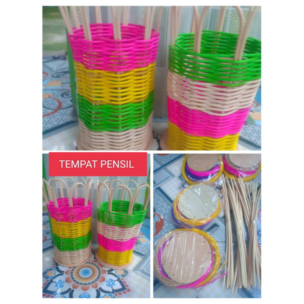 bahan anyaman rotan siap rakit bentuk tempat pensil.