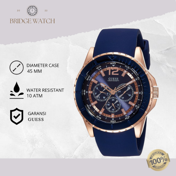 Jam Tangan Pria Guess Maverick W0485G1 Chronograph Blue Rubber Mewah Casual Original