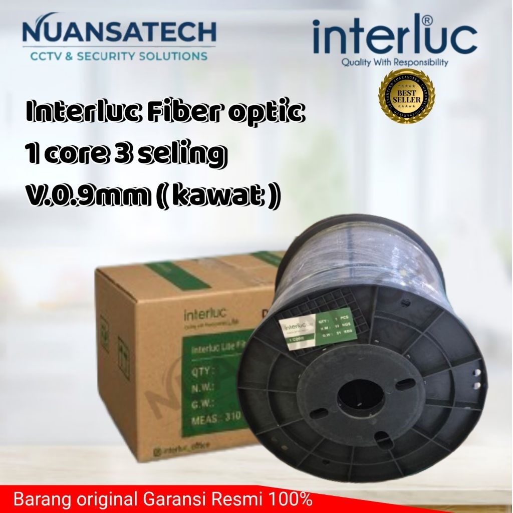 Interluc kabel fiber optic 1 core 3 seling kawat V.0.9 1000m / roll Original Kabel fo 1 core kawat 0