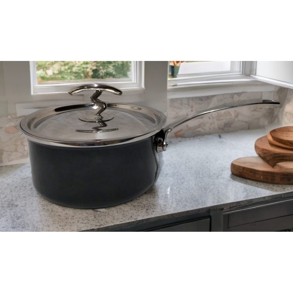 PANCI MASAK SAYUR ENAMEL PENDEK 16 CM (1.5 L) BLACK