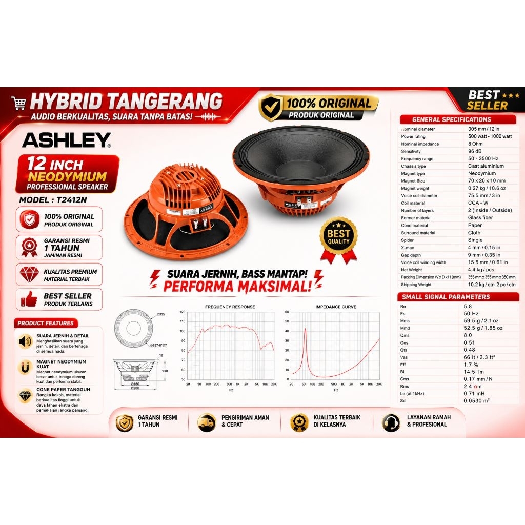 SPEAKER KOMPONEN T24N 12 INCH NEO ASHLEY T2412N T24-12N ORIGINAL