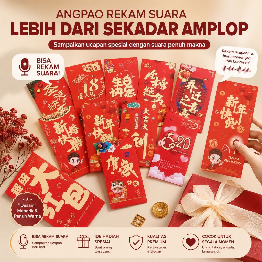 (SYQ) Angpau Unik Rekam Suara 3D Imlek | Angpao Unik Rekam Tahun Ular Ulang Tahun Natal Pernikahan V