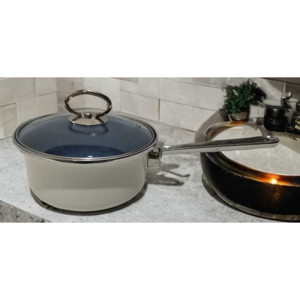 PANCI MASAK SAYUR ENAMEL PENDEK 16 CM (1.5 L) WHITE