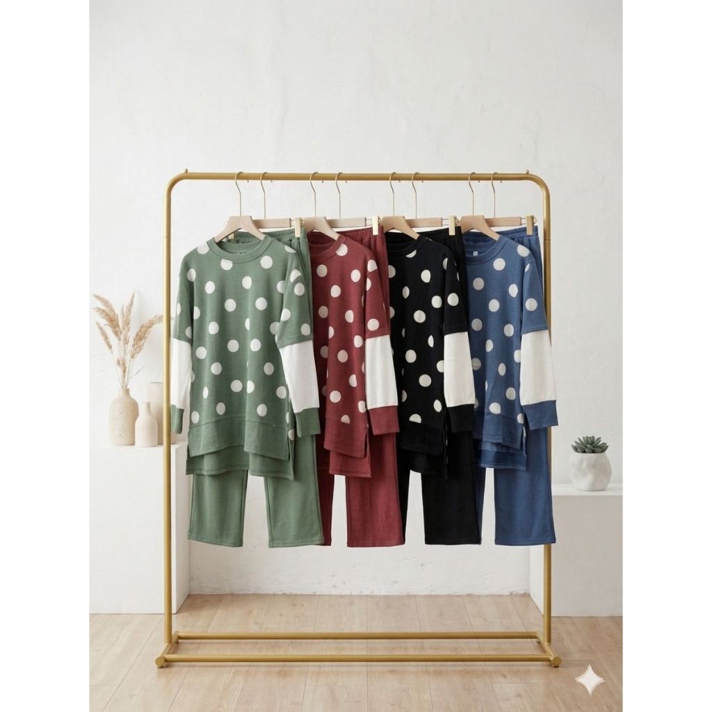 One Set Knit Premium Jumbo LD 110 cm Set Baju Celana Rajut Korea Viral - Kode 068495