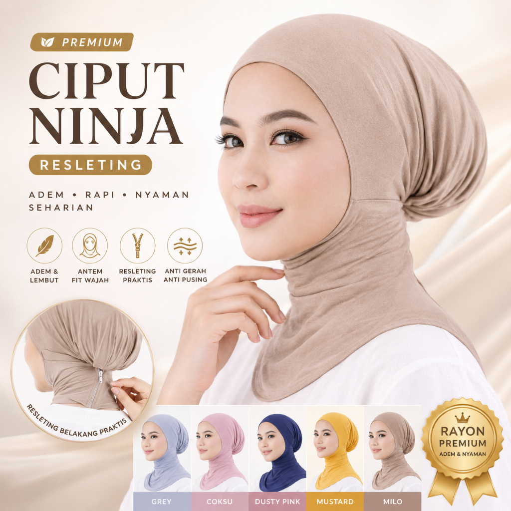 Ciput Ninja Resleting Inner Hijab Premium Jersey Rayon Antem Anti Tembem Adem Lembut Anti Gerah Anti