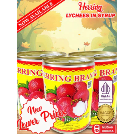 Herring Brand Lychee in syrup Leci sirup lychees Kaleng Leci kaleng Leci dalam sirup HALAL 567Gram