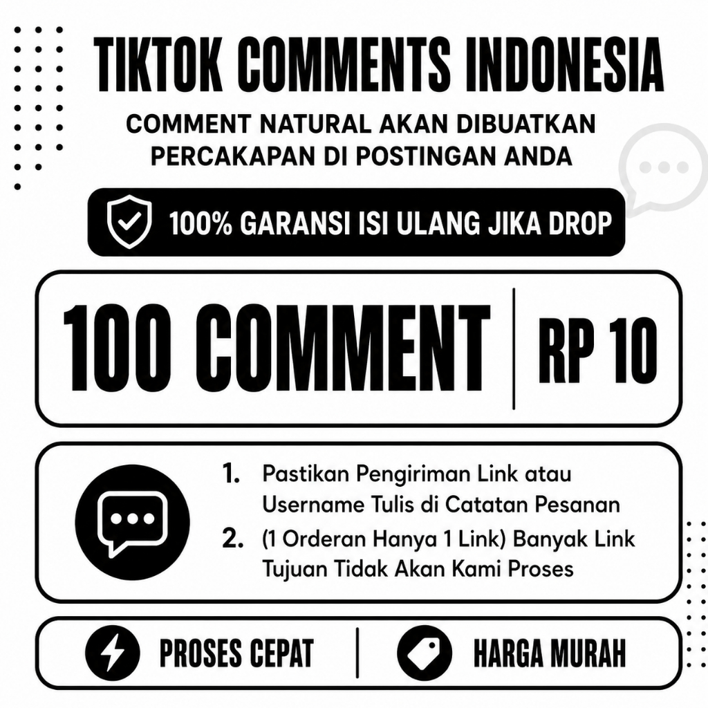 Komen Natural Tiktok Comment Real Akun Indonesia - 100% Bergaransi Isi Ulang Bila Drop TT - COM
