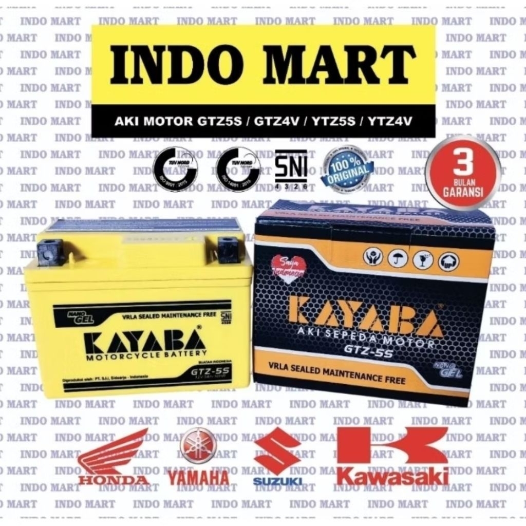 Aki Motor YAMAHA Mio Vixion Byson R15 Jupiter MX Xeon NVL SUZUKI Spin Aki Kering Kayaba GTZ5S Gel MF
