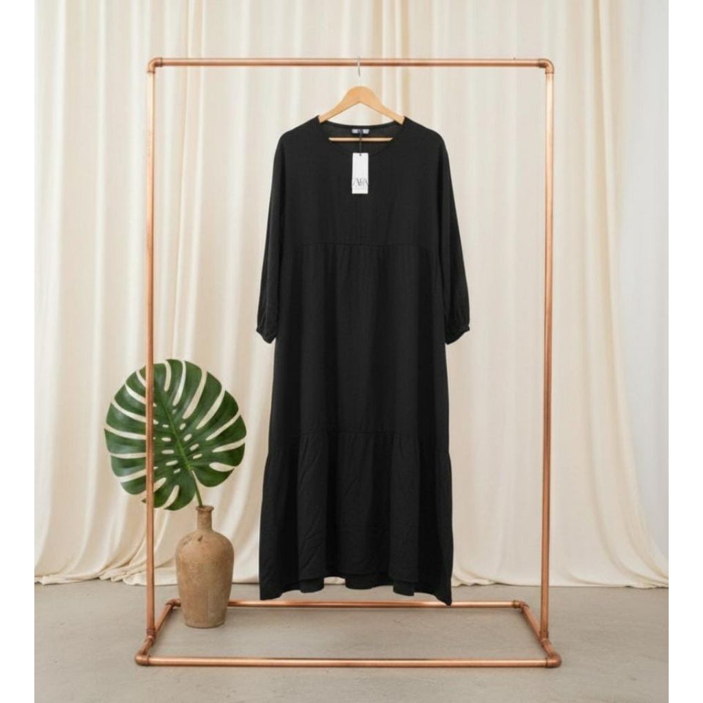 Gamis Rayon Twill Hitam Polos Model Rempel