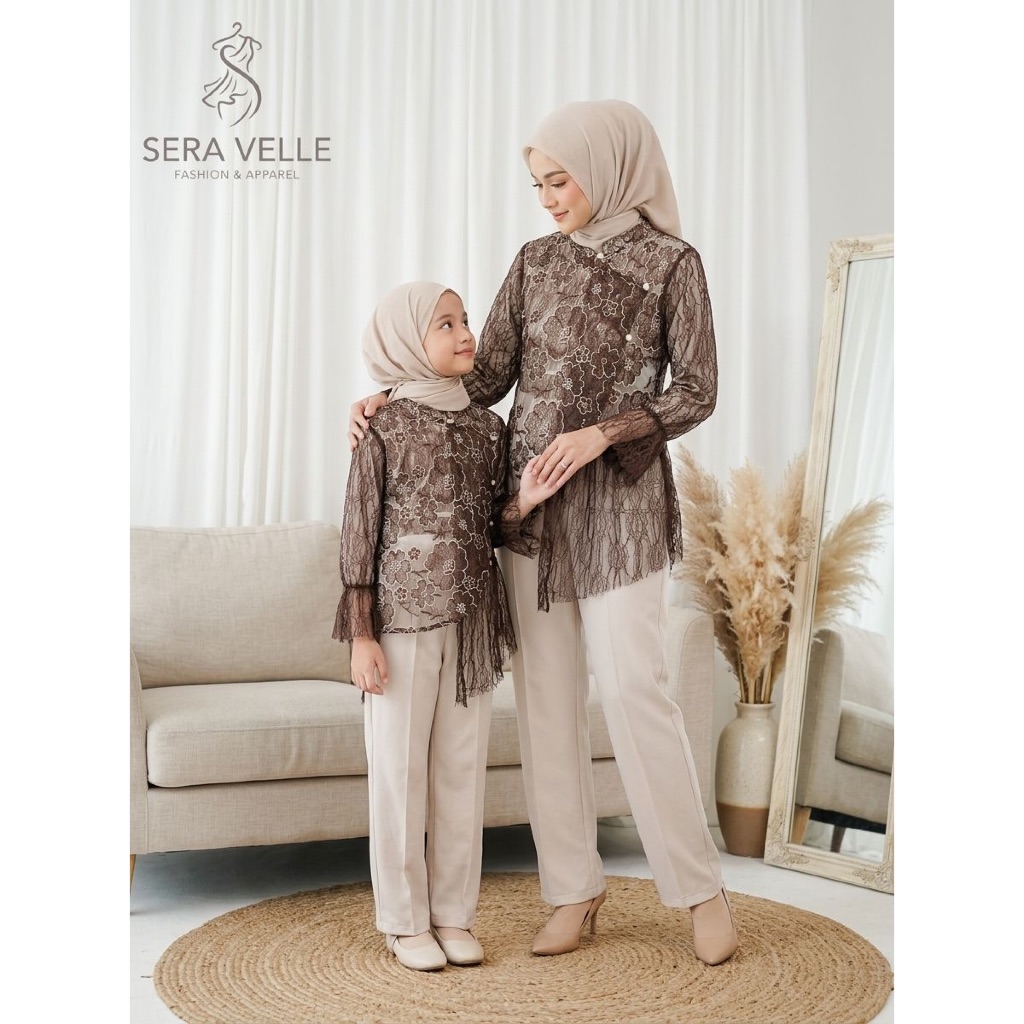 Tunik Brokat Virlly Tunik Outer Kebaya Couple Ibu dan Anak Usia 1-13 Tahun Kondangan Brukat 3D Prada