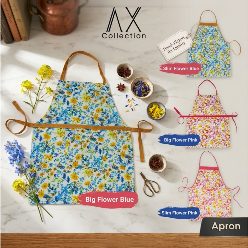 Apron Celemek Dapur Motif Bunga Bahan Kain Polyester