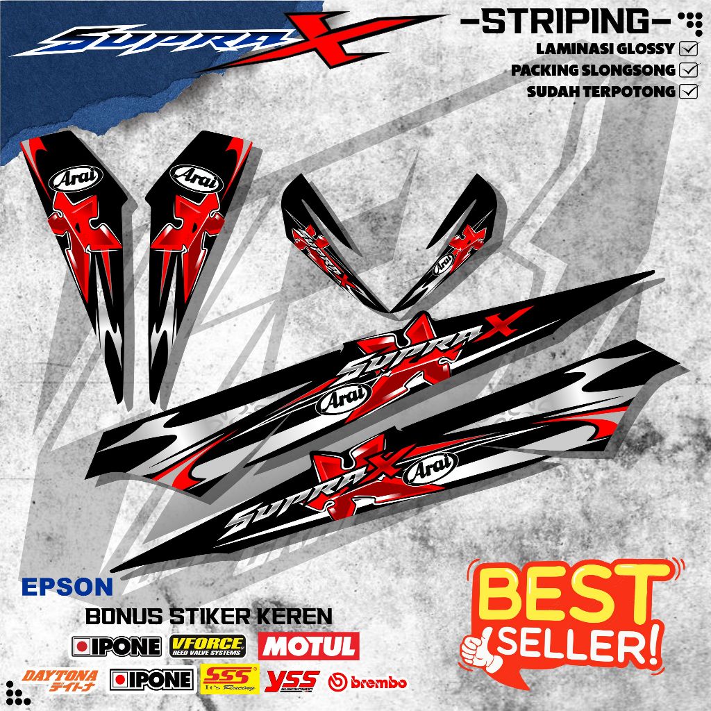 [SPR 24] Stiker Striping Arai Motor Supra X Keren Bahan Vynil Sudah Cutting Bonus Stiker Keren