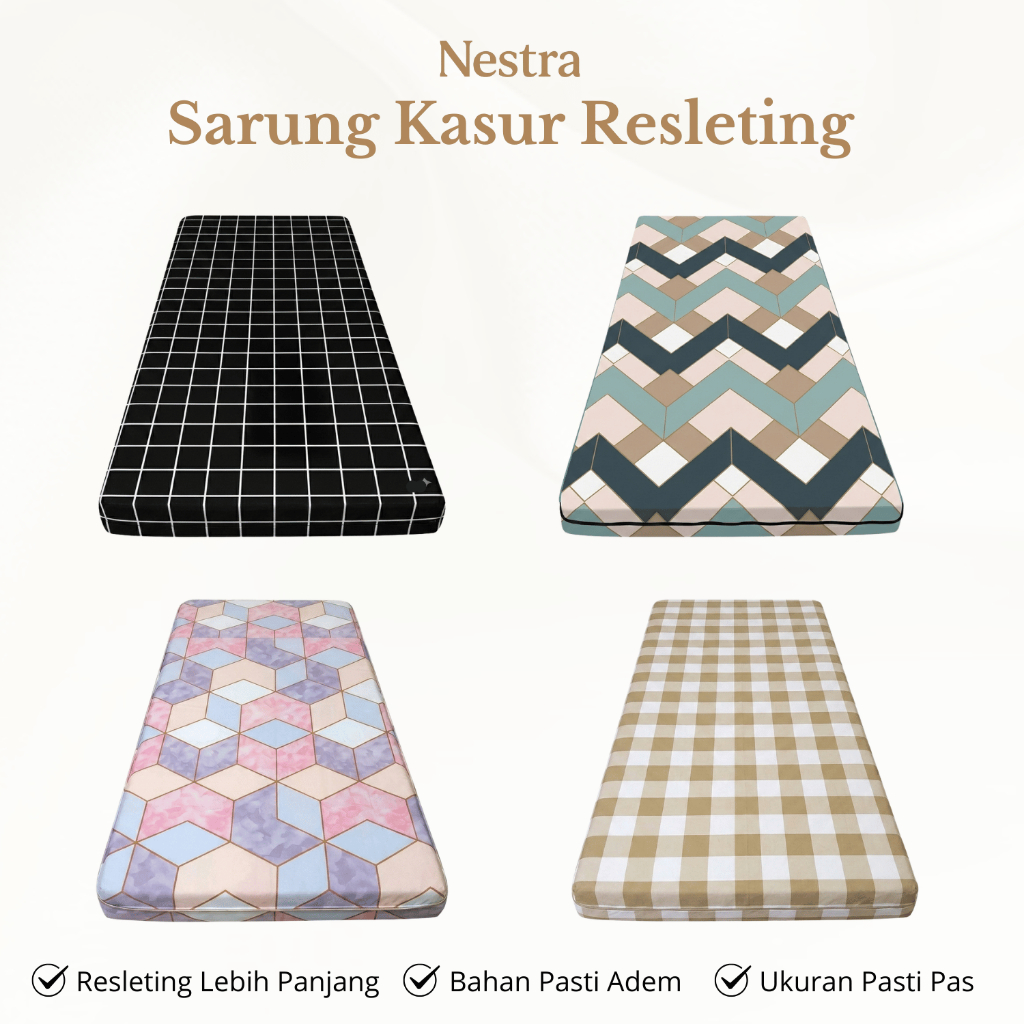 Nestra - Sarung Kasur Busa resleting Sprei Resleting Ukuran 80x200 | 90x200 | 100x200 | 120x200 Ting