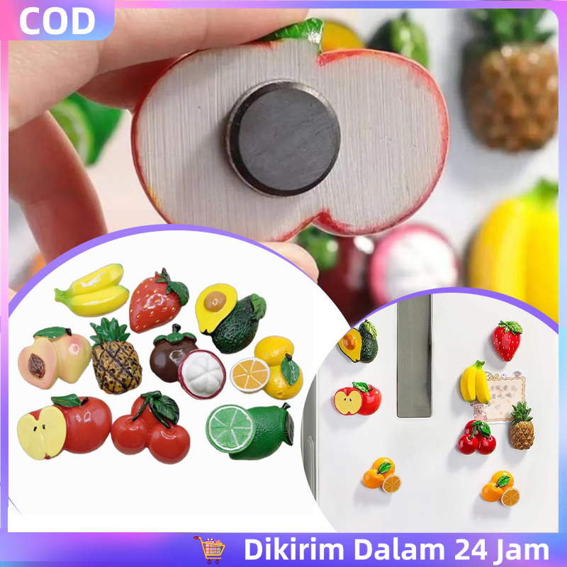 10pcs Tempelan Kulkas Buah Buahan Resin Tempelan Kulkas Magnet Buah Buahan Tiga dimensi Magnet Buah 