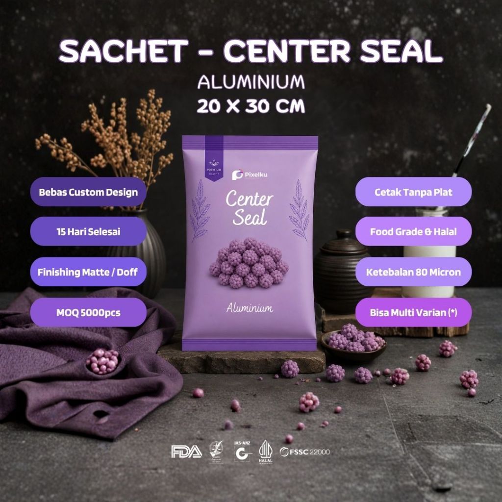 Cetak Sachet Center Seal Ukuran 20x30cm [FULL COLOR CUSTOM PRINT]