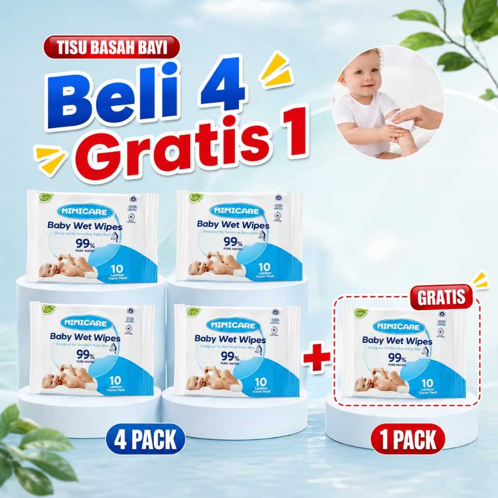 GLORI BELI 4 GRATIS 1 TISSUE BASAH BAYI Tanpa Parfum & Alkohol ISI 10 TISSUE BASAH BABY MURAH WIPES 