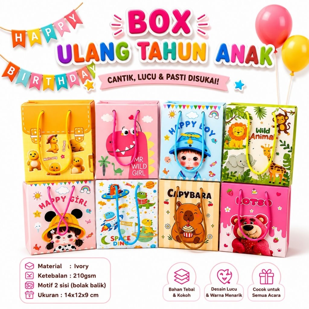 (isi 10pcs) Kotak Snack Box Ultah/Box Tali Ultah Gift Hampers Snack
