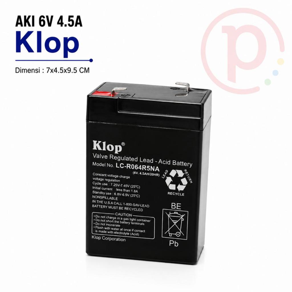 Aki 6V 4.5A KLOP / Aki 6 Volt 4.5 Ampere Merek KLOP