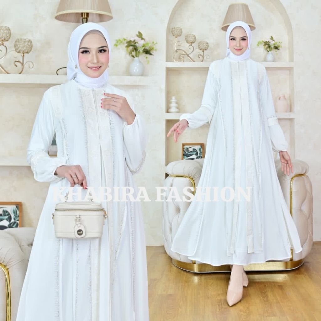 Gamis Abaya Arab Model Jaring Full Putih Jersey Premium