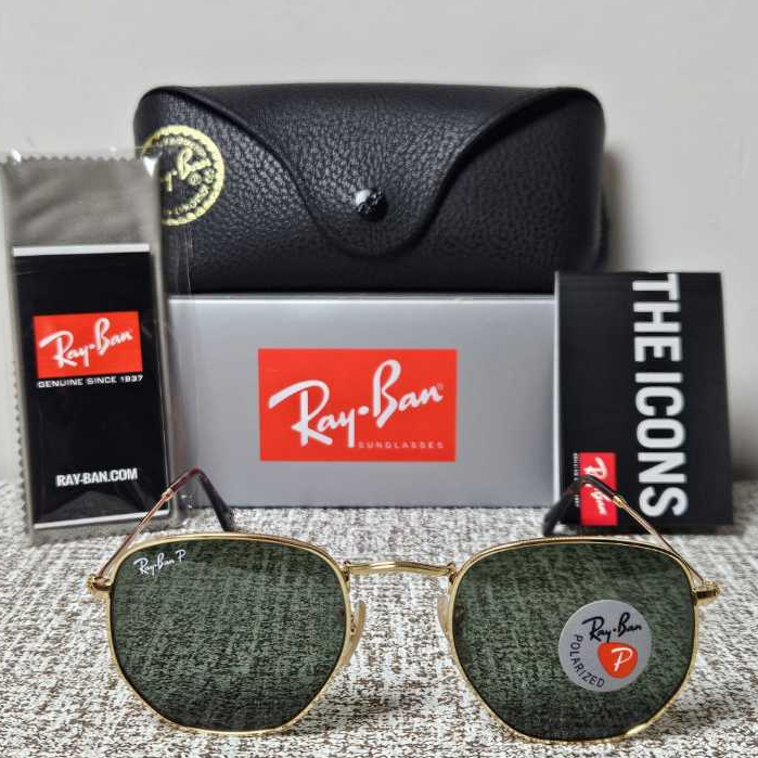 Kacamata Rayban Hexagonal RB3548N 001/58 Gold Lens Green Polarized Original