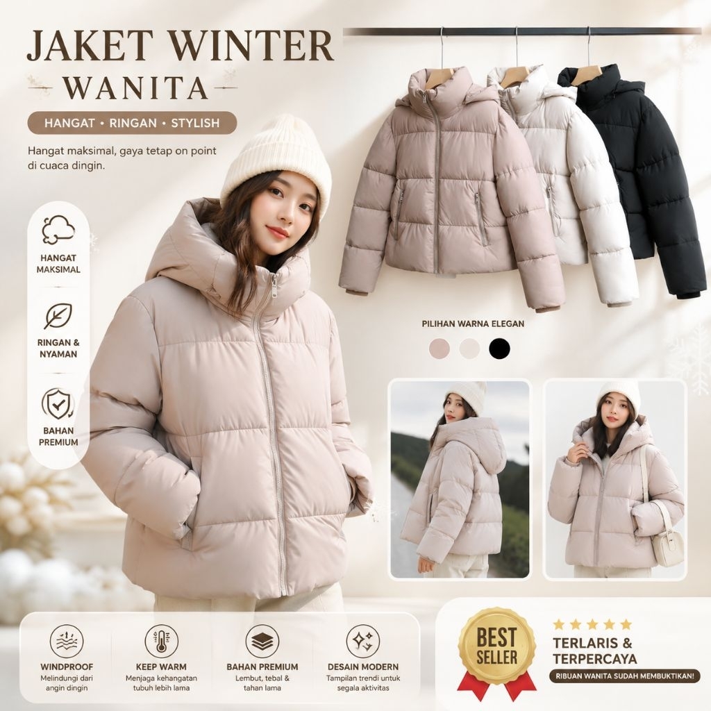 Jaket Winter Wanita Musim Dingin Waterproof Windproof Bahan Despo Premium
