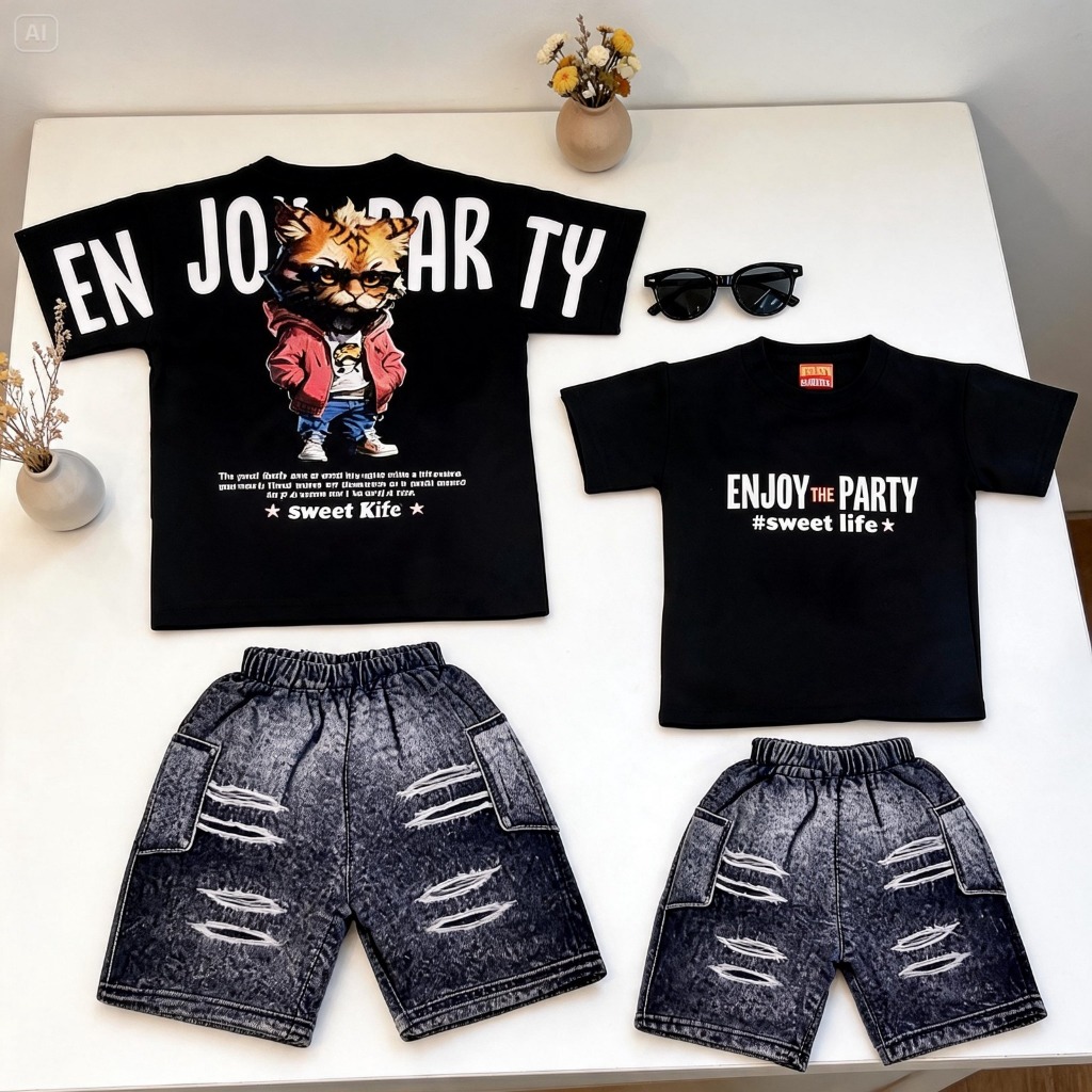 2.2 BIG SALE FASHION BAJU SETELAN ANAK ENJOY PARTY CAT