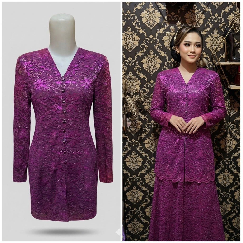 Atasan Blouse Brokat Wanita Kancing Depan - Kebaya Modern