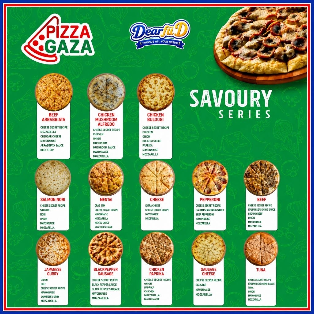 Pizza Gaza Savoury & Sweet Series FROZEN || SMALL (Diameter 15cm), MEDIUM (Diameter 20cm), LARGE (Di