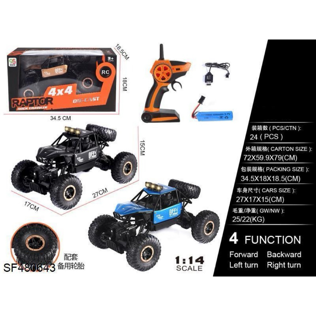 Mobil RC Raptor Rock Crawler 4x4 1:14 Diecast Offroad Rechargeable