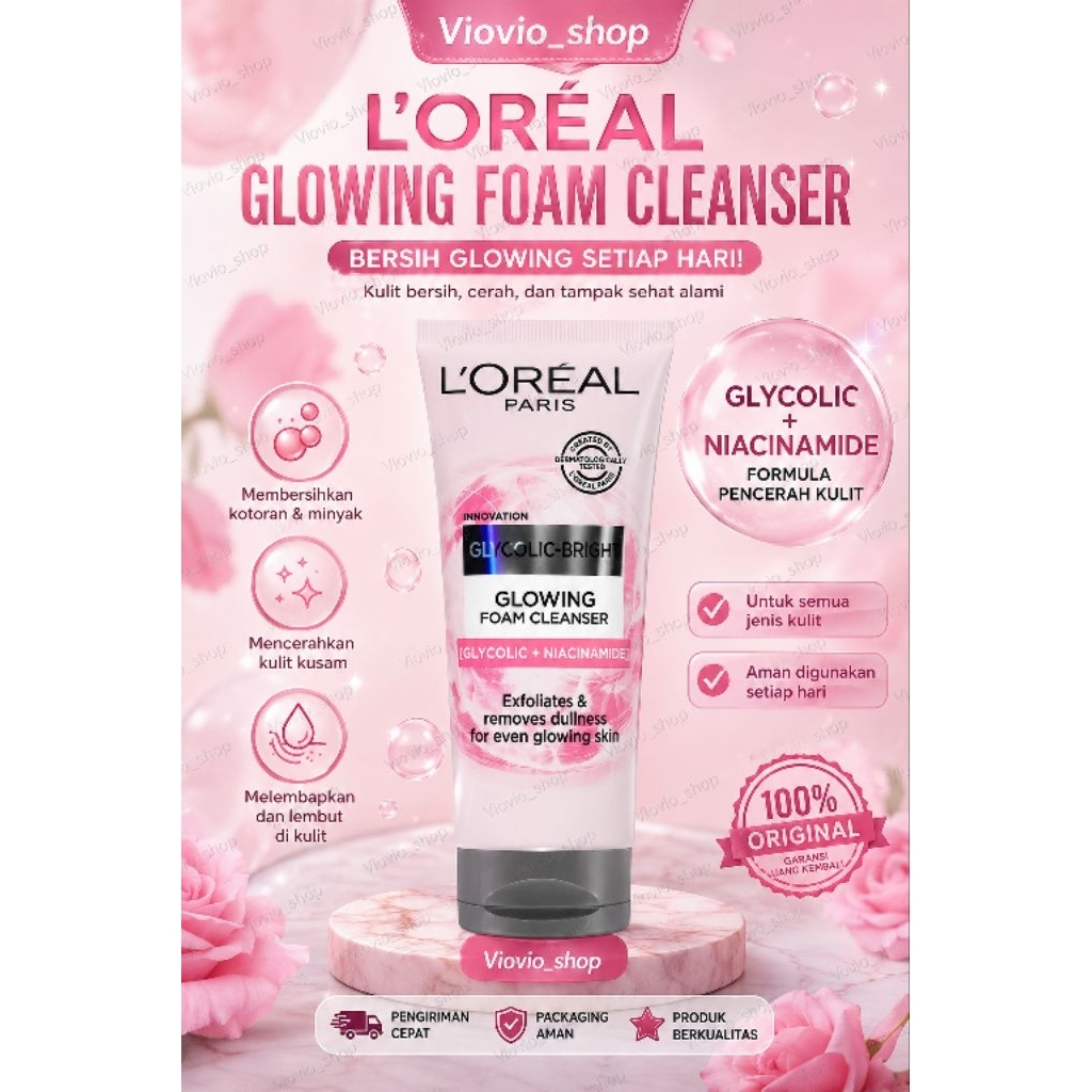 BATAM AREA ONLY Loreal Paris Glycolic Bright Daily Cleanser Foam Brightening Facial Wash