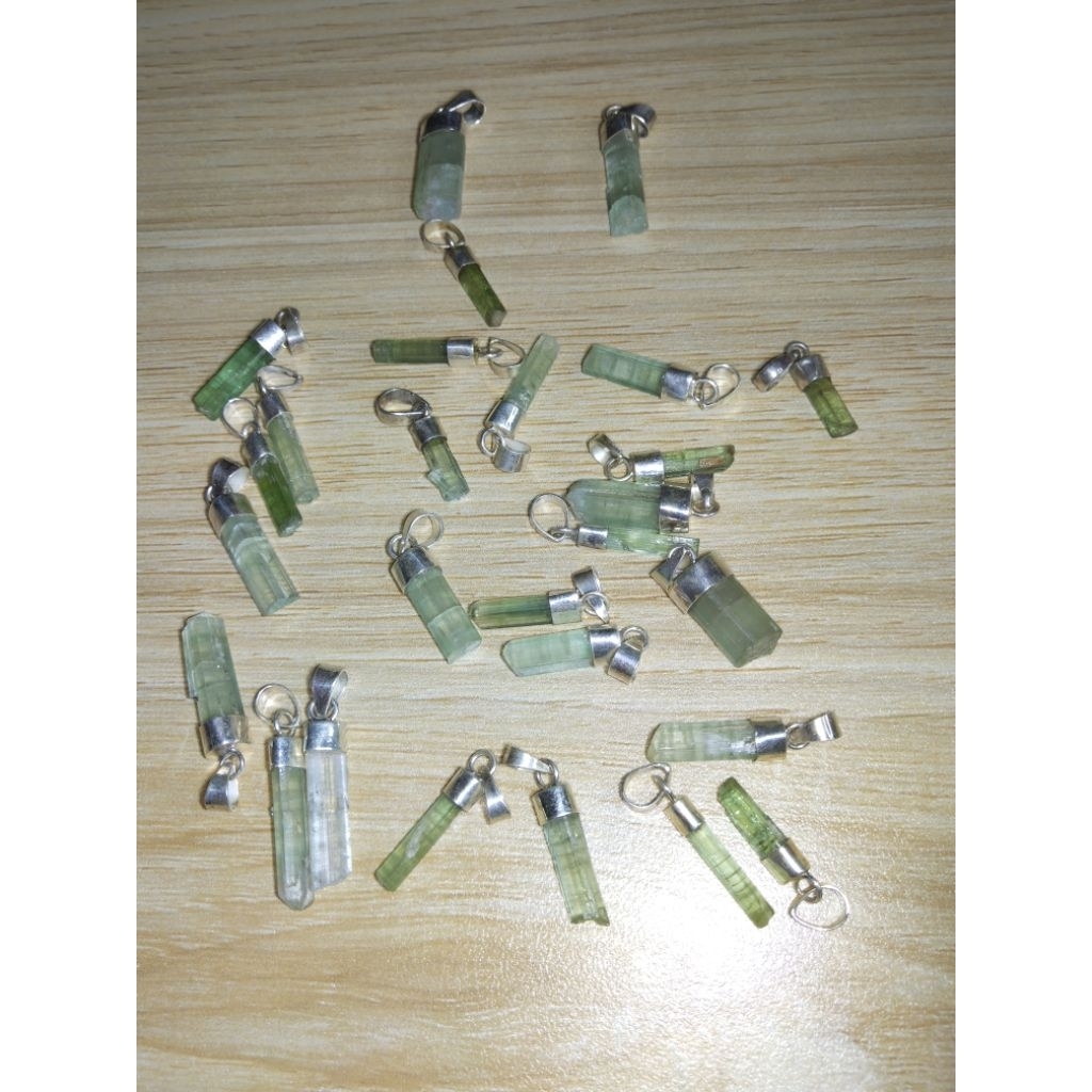 Natural Tourmaline Liontin Perak Silver 925 Batu Hijau Asli