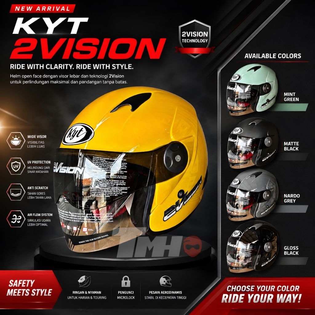 KYT 2VISION ORIGINAL HELM DUA KACA ALL WARNA