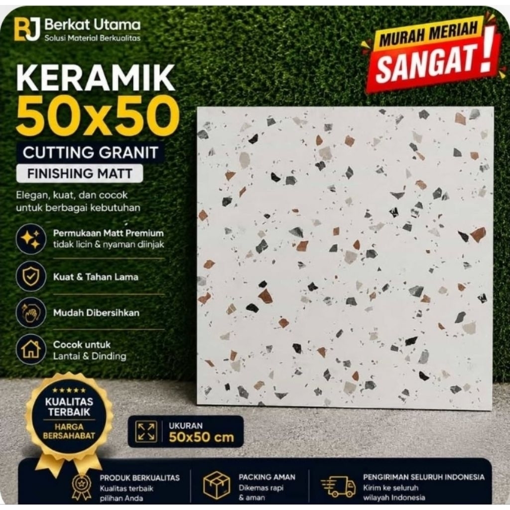 Keramik lantai dinding 50X50 matt cutting granit motif terazo white / 50x50 teraso pixie cutting gra