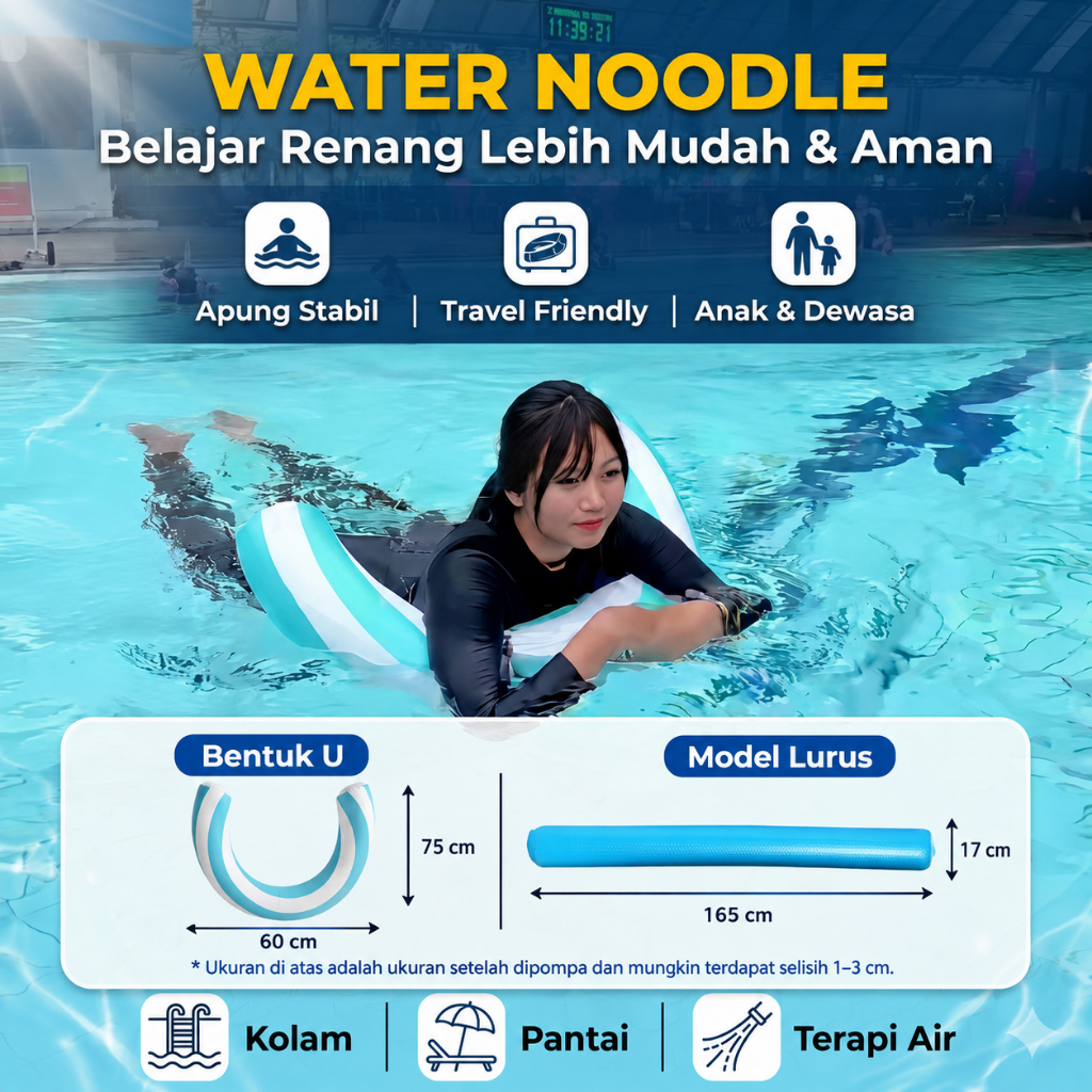 Pelampung Renang Water Noodle Inflatable Stick Mainan Kolam Renang Anak & Dewasa Pompa Tiup Portable