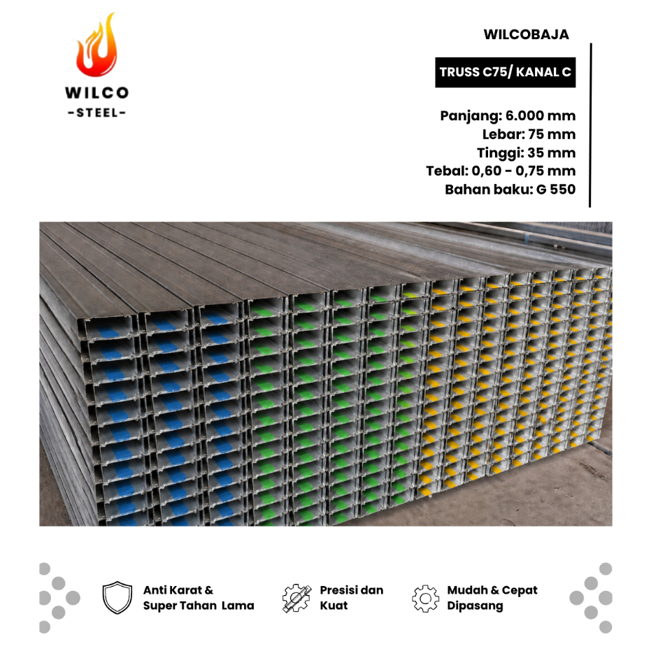 BAJA RINGAN TRUSS C75 GALVALUME PER BATANG 6 METER
