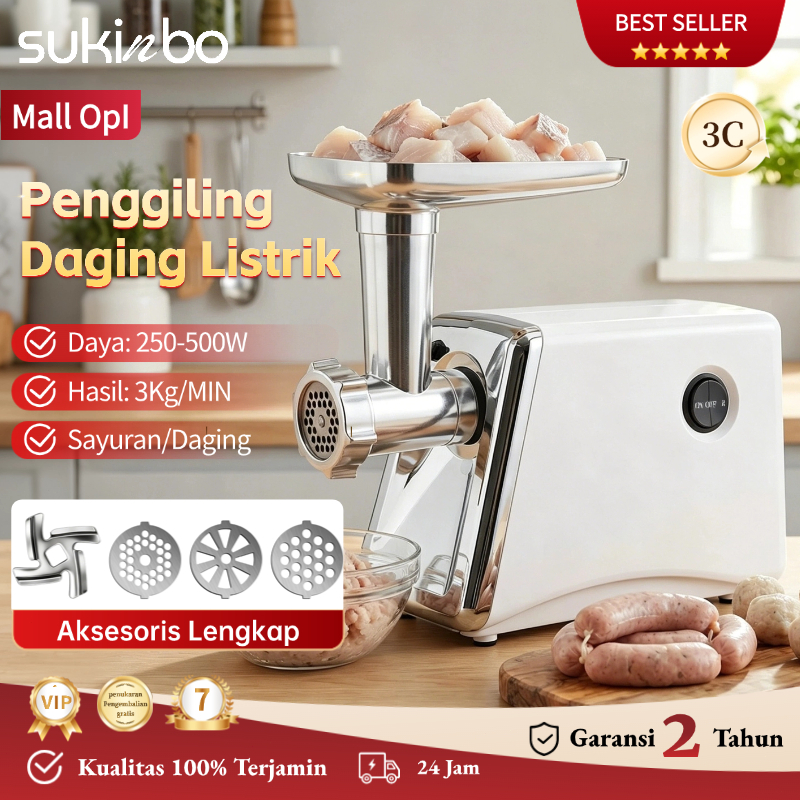 SUKINBO Mesin Giling Penggiling Daging Meat Grinder 500W 220V Penggiling Daging Elektrik Stainless S