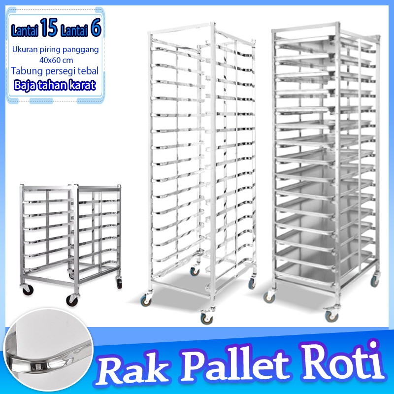 Rak Troly  Baja tahan karat  Troli Rak Loyang Roti Beroda Toko Roti/Bakery Berlaku Stainless  Rak lo