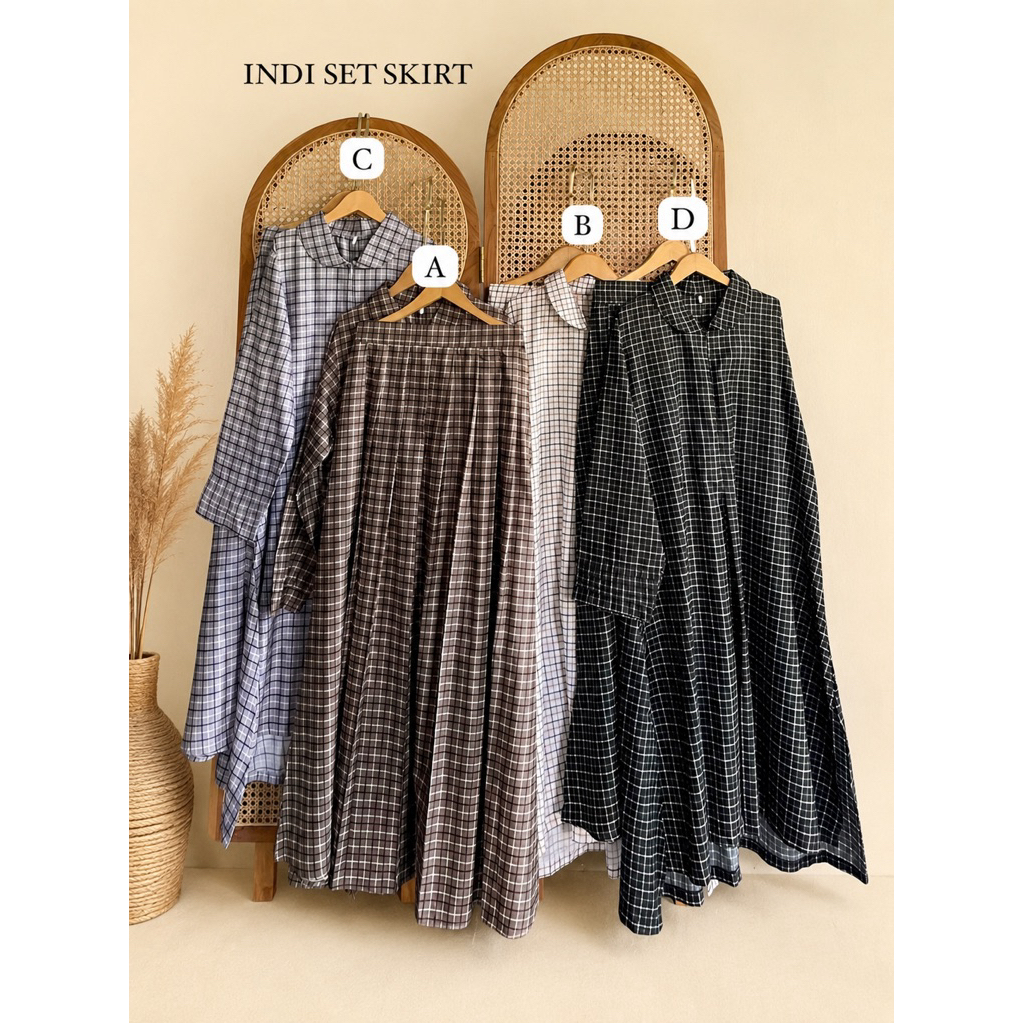INDI SET SKIRT | LONG TUNIK LD 110 SET ROK KOTAK KOTAK
