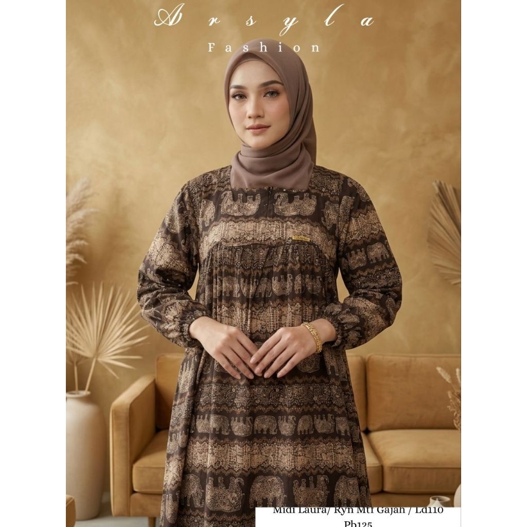 MIDI DRESS RAYON PREMIUM MOTIF BUNGA DASAR HITAM ARSYLA