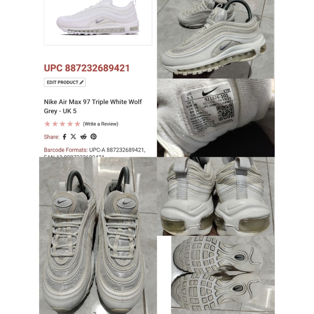 Sepatu Preloved Second Original Nike Airmax AM 97 Size 38