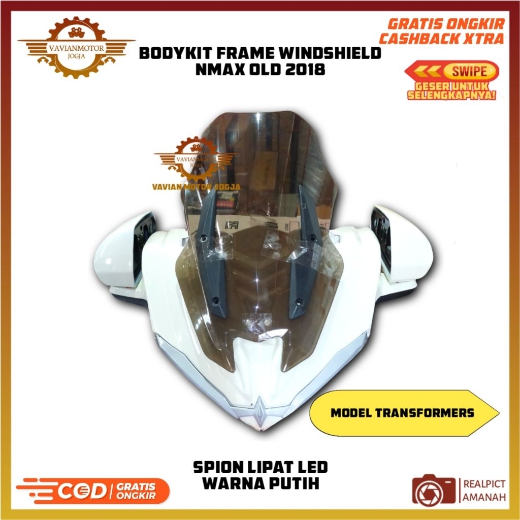 Bodykit Frame Topeng Transformer NMAX Putih 2018 Full Set Premium + Windshield + Spion Lipat - Varia