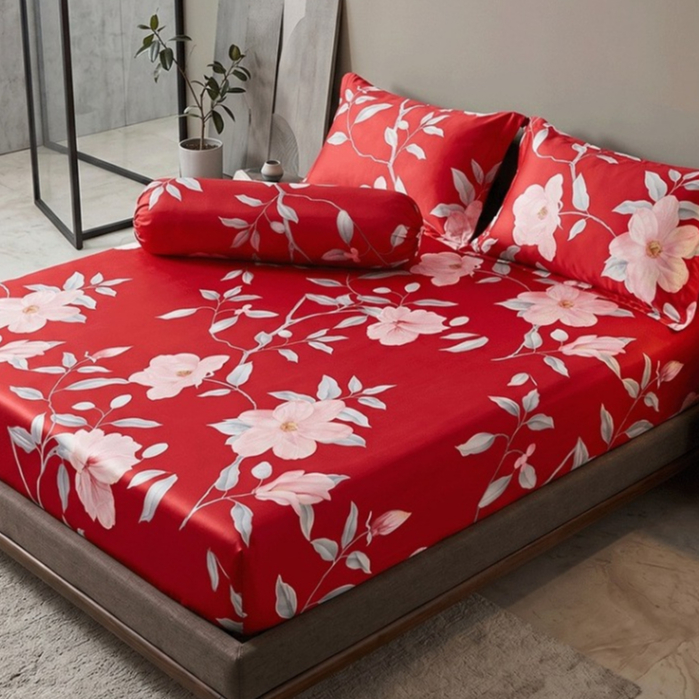 Sprei Tencel Sutra Organik Bamboo 80s Ukuran 180x200 Tinggi 30 cm Warna Merah [ NSO ]