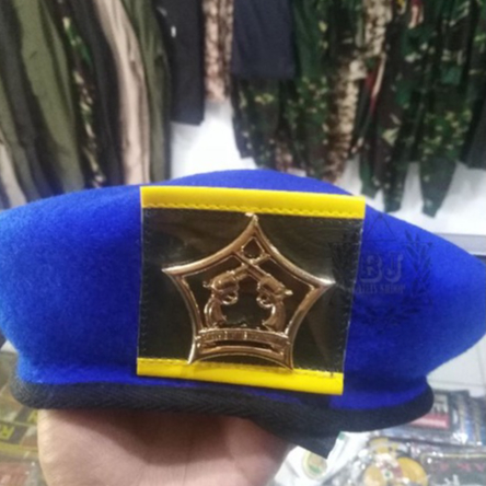 Baret biru pm camel merah+emblem / baret polisi militer baret pom ad