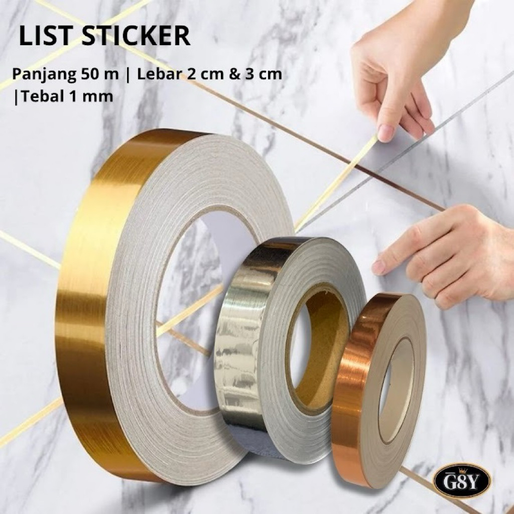 List Stiker Gold 50m / List Stiker Gulungan Dekorasi Dinding Lantai / List Stiker Roll Untuk Dinding