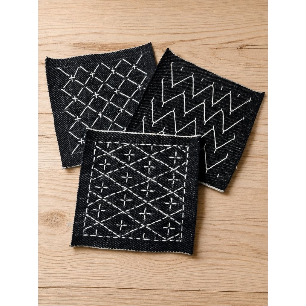Sashiko Denim Patch 13oz Black 10x10cm Raw