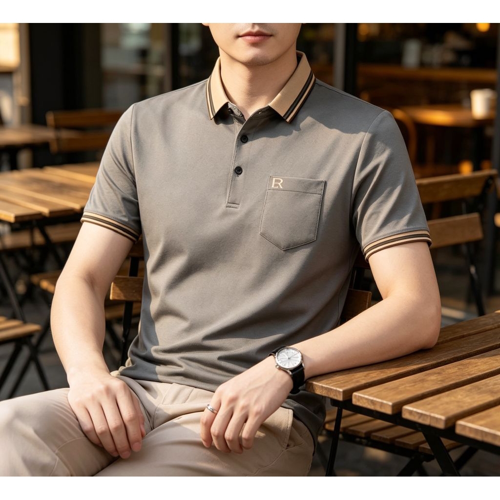 ER.Polo Shirt Kerah Pria Formal Kasual Size M - XXL kain Cvc Laqos Pique Hexagon